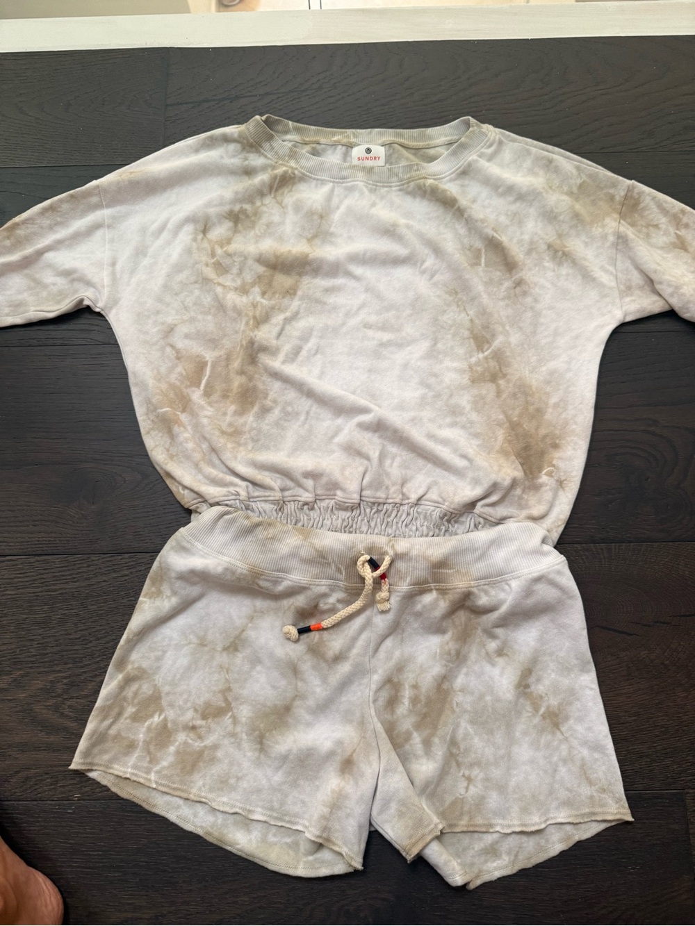 Sundry Light Gray Tie-Dye Lounge Set - Short Sleeve Top & Shorts